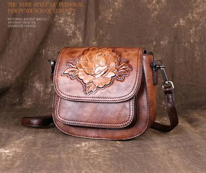MOTAORA Women Shoulder Bag Luxury Retro Saddle Bags For Ladies Genuine Leather Messenger Bags Female Handmade Embossed Women Bag