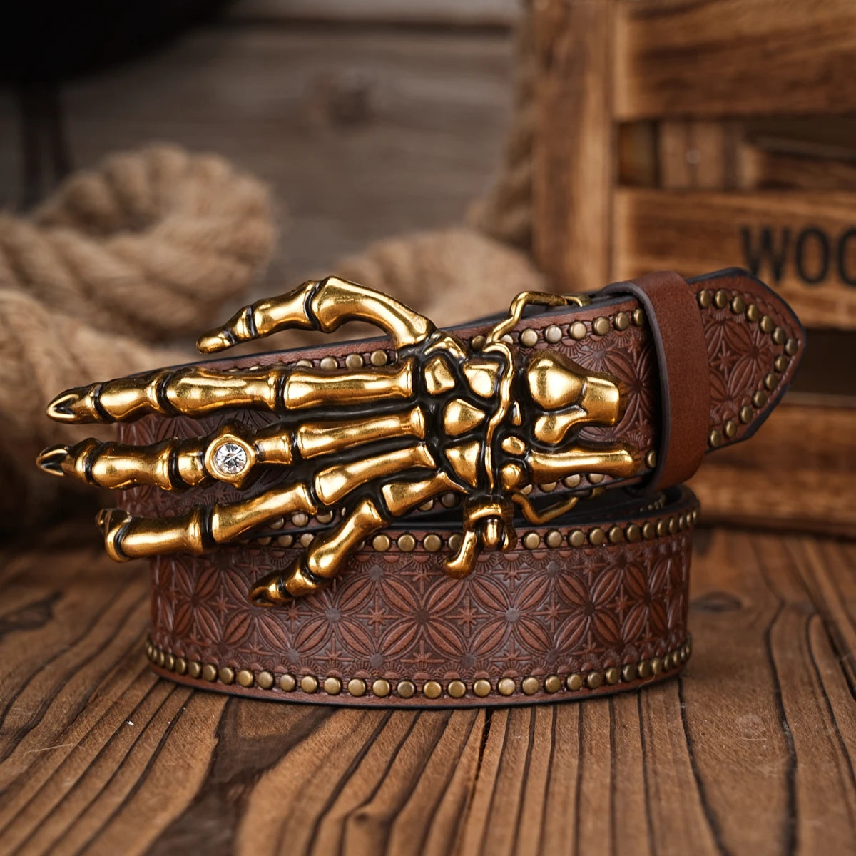 Men Women-Western-Cowboy-PU Leather-Belts - Vintage Belt Floral Engraved Buckle Belt for Jeans
