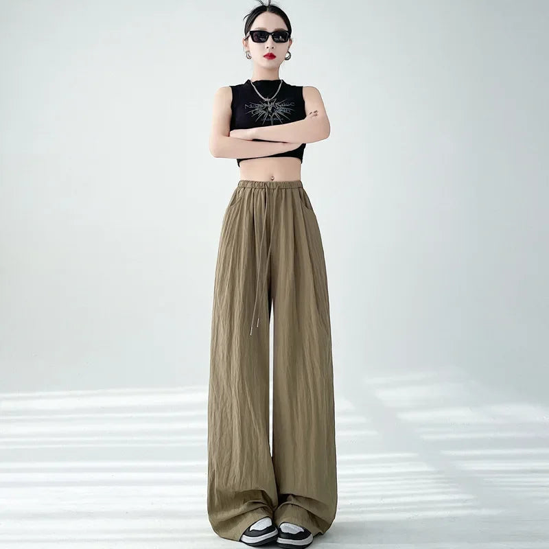 Ice Silk Wide Leg Pants Women Summer Thin Loose Casual Sun Protection Straight Leg Yamamoto Pants Lazy Dragging Pants