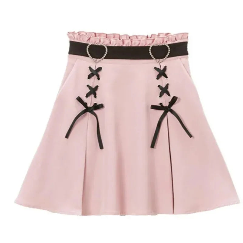 2025 Y2k Aesthetic Harajuku Style Sweet Girl High Waist Mini Bandage Skirt Slim Women Solid Streetwear Gothic Jk Saia Feminina