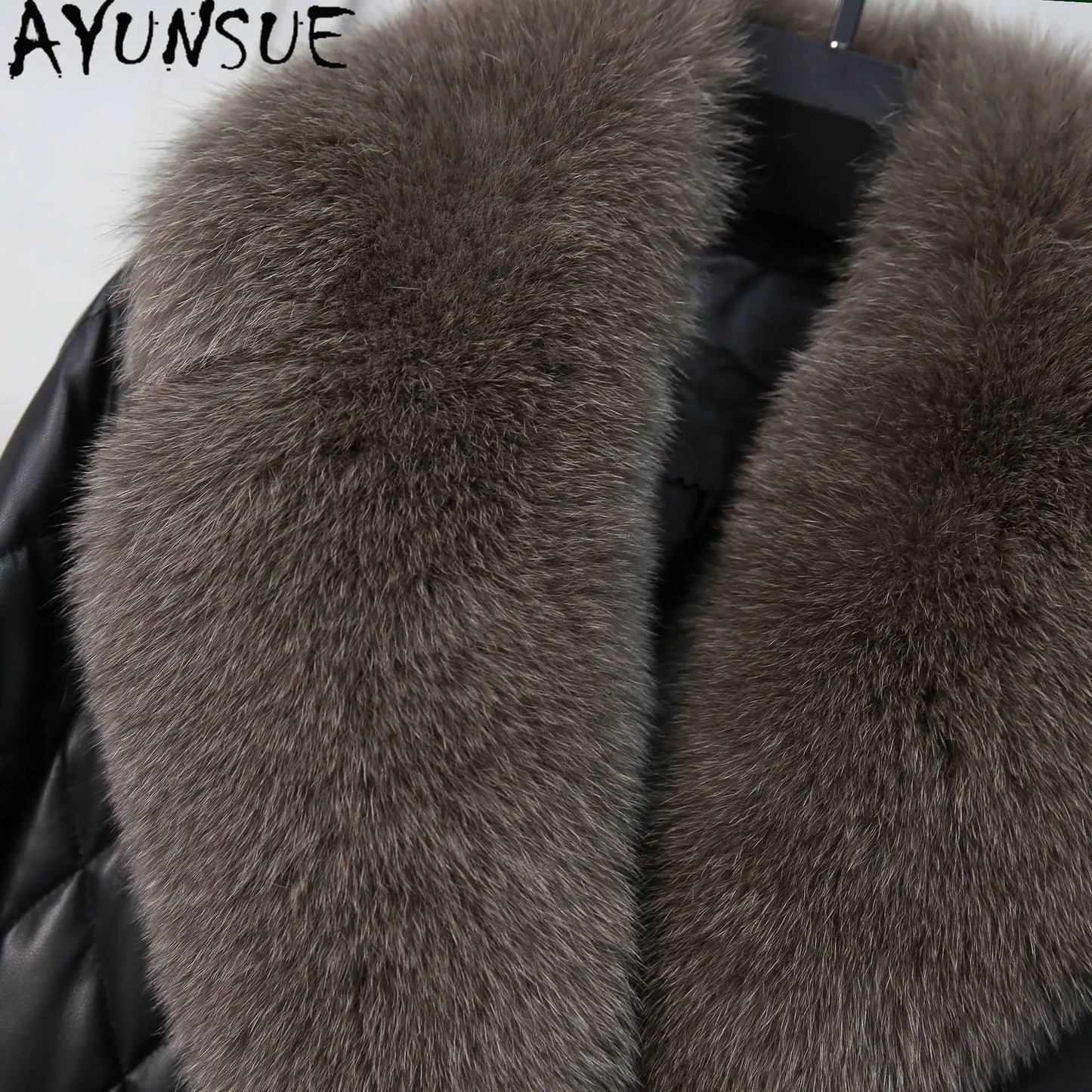 AYUNSUE Fox Fur Collar Genuine Leather Down Jacket Women Winter Clothes 2025 Mid-length Sheepskin Coat for Woman Jaqueta Couro