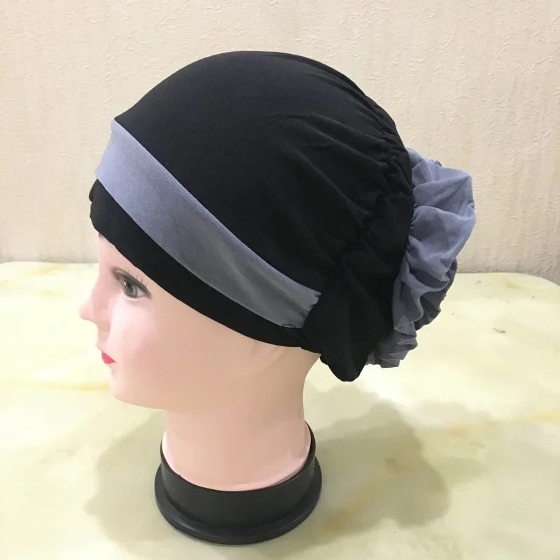 Casual Headdress Big Flower Headscarf Muslim Woman Hair Loss Cap Islamic Baotou Chemo Hat Color Matching Hats Headwear