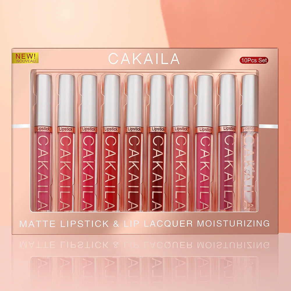 CAKAILA 10pcs/set Nude Lip Gloss Matte Velvet Lipstick Waterproof Long-lasting Liquid Lipstick Women Moist Lip Tint