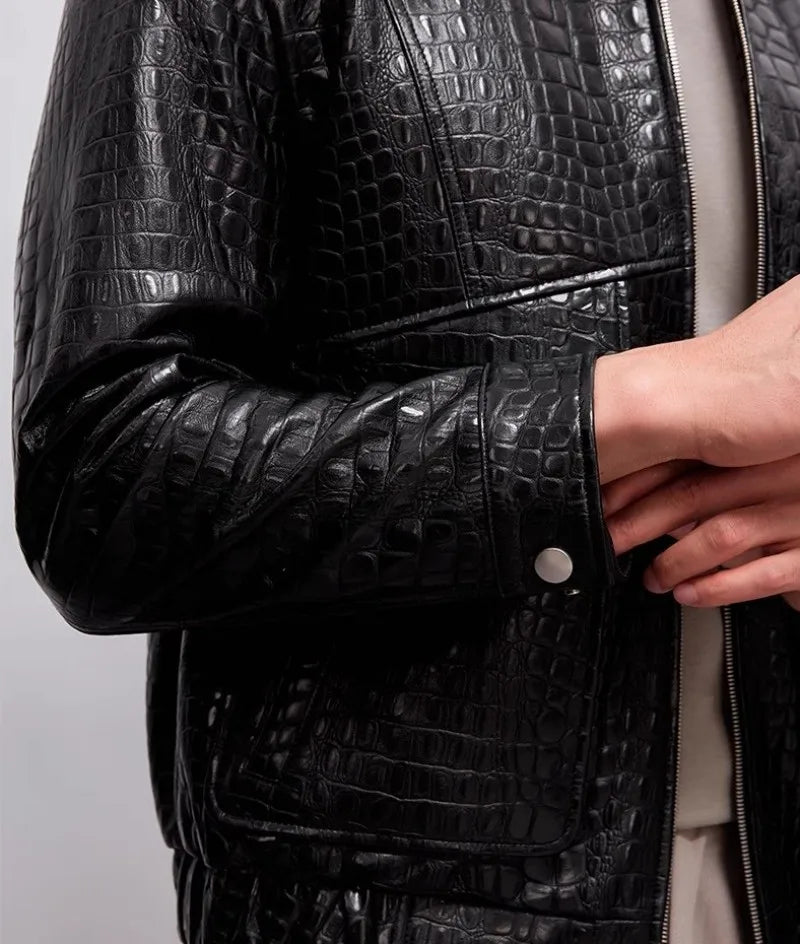 Designer Mens Genuine Leather Jacket Zipper Lapel High Quality Sheepskin Motorcycle Short Coat Spring Autumn Punk Outerwear Male