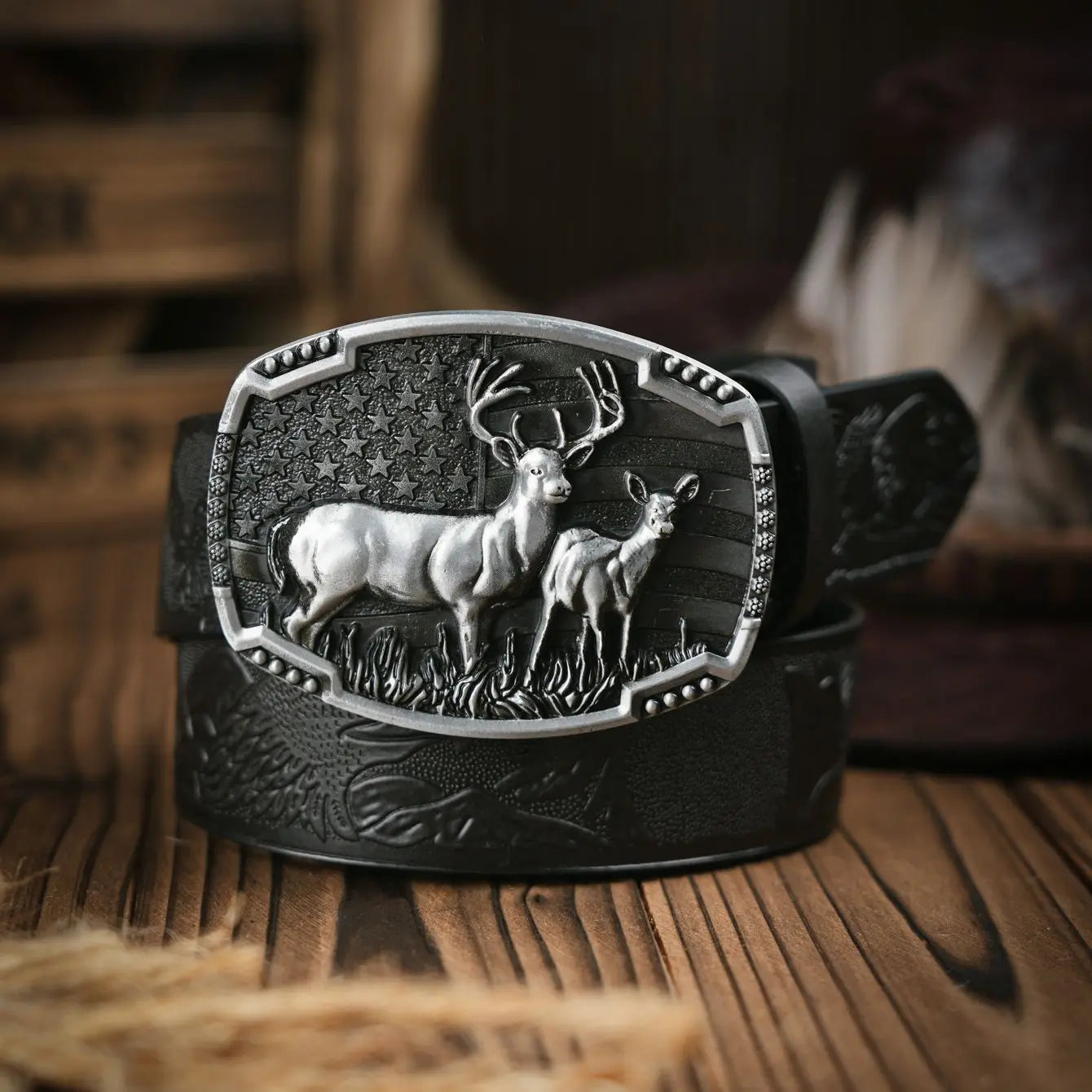 Western Cowboy PU Leather Belt - Men Waist Strap Bull Decoration Floral Engraved for Jeans
