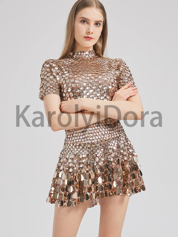 Sexy Black Shell Sequins Mini Dress Nightclub Dance High Quality Performance Clothing Bodysuit Birthday Red Dresses