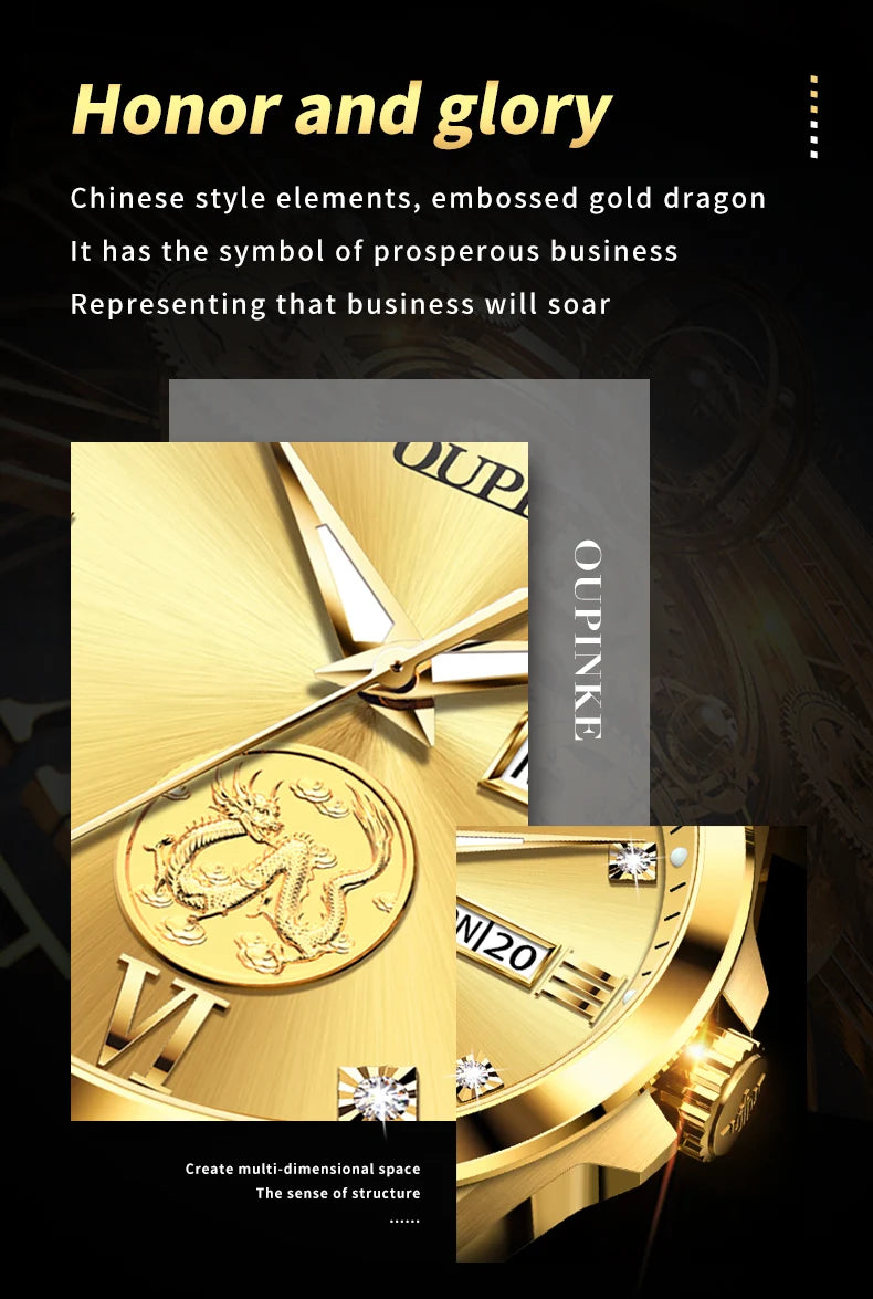 Swiss Certification OUPINKE Automatic Watch for Men Real Gold Real Diamond Sapphire Mirror Tungsten Steel Top Brand Wristwatch