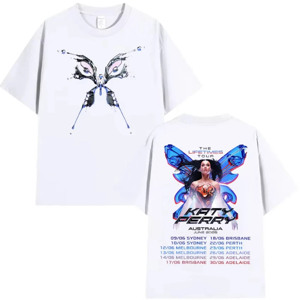 2025 Katy Perry The Lifetimes Tour Print Tee Shirt Men Women Vintage Aesthetic High Quality Oversized Cotton T-Shirts Streetwear