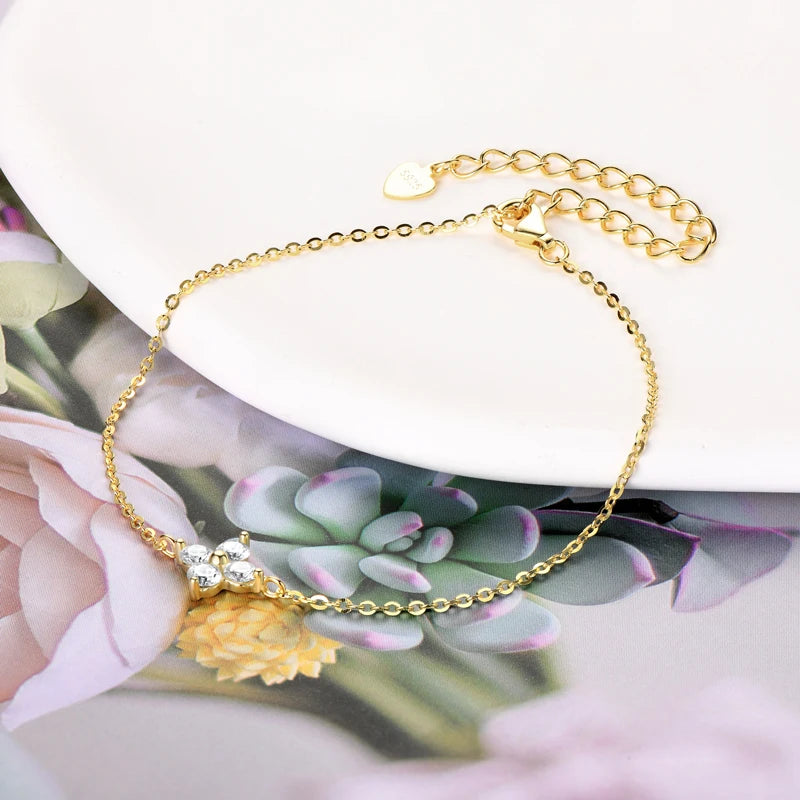 Lnngy Moissanite Four Leaf Flower Chain Bracelet for Women 925 Sterling Silver Niche Simple Desgin Bracelets Jewelry Accessories