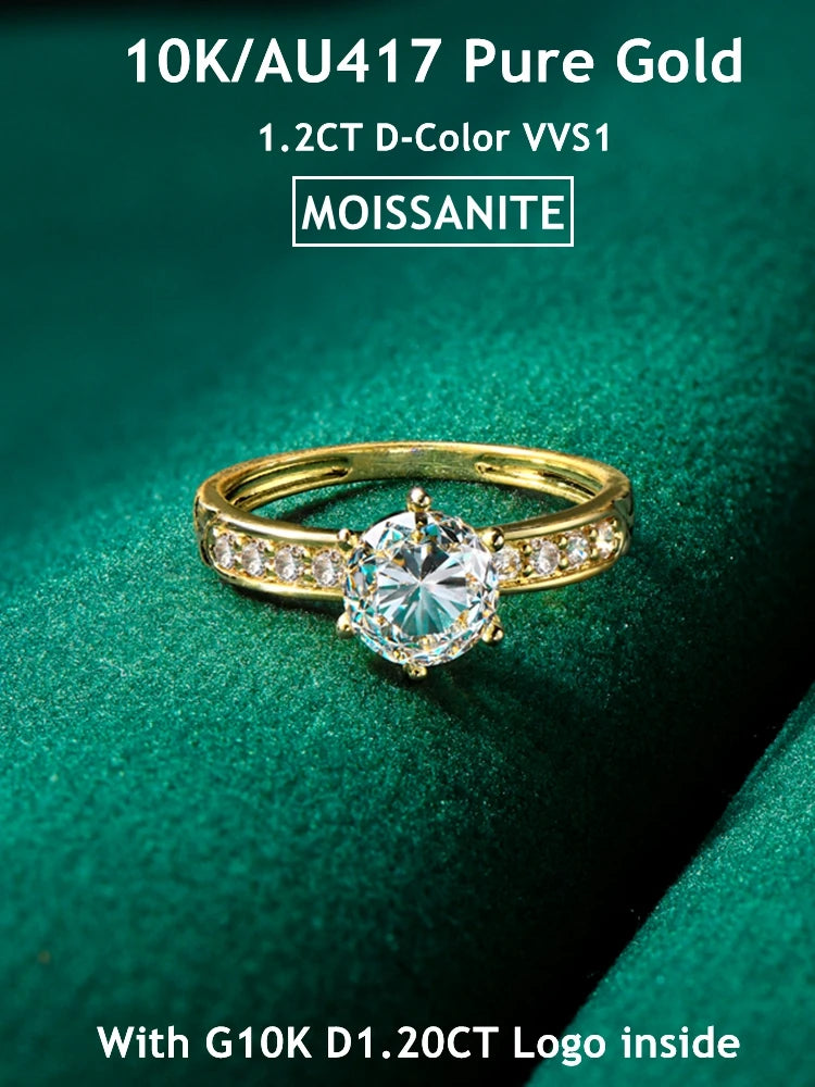 Lnngy Certified 10K Pure Gold Moissanite Ring for Women AU417 Lab Created Diamond Halo Engagement Rings Exquisite Jewelry Gift
