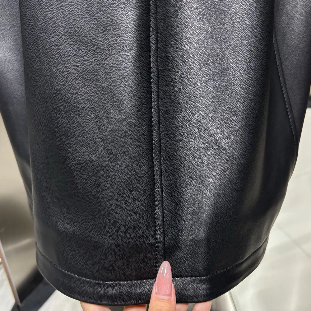 Black Leather Jacket With Fox Fur Collar Real Sheepskin Long Leather Jackets Leather Jacket Women 2025 Winter