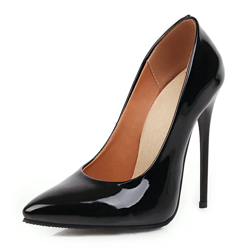 Women’s Pumps Classic Sexy Thin High Heels 12cm Patent Leather Stiletto Pointed Toe Party Elegant Office Shoes Big Size 34-48