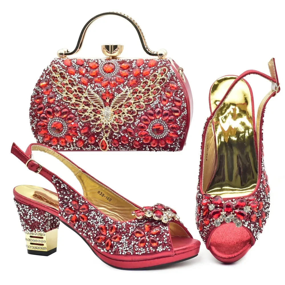 New Arrival Italian Shoes and Bags Matching Set Decorated with Rhinestone Plus Size Shoes Luxury Italian Shoe and Bag Set 2025