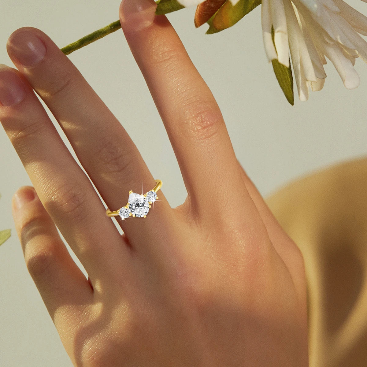 14k Gold Full Moissanite Diamond Ring for Women Teardrop Shape D VVS1 Bright Cut Genuine Au585 for Wedding Engagement Party Gift