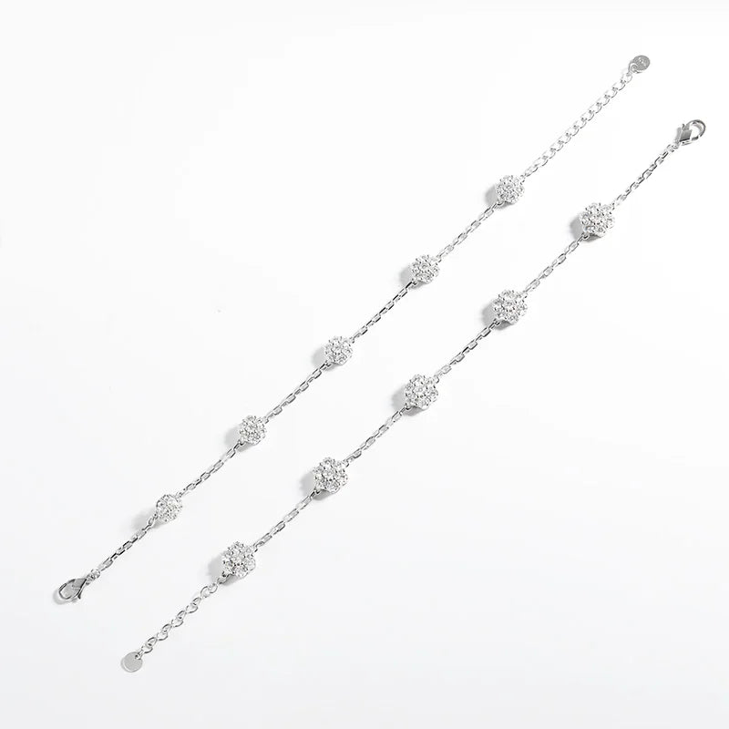 Flower Bracelets with Shiny Moissanite Sterling Silver Adjustable Wedding Anniversary Luxury Gifts Necklace Bracelet Jewelry Set