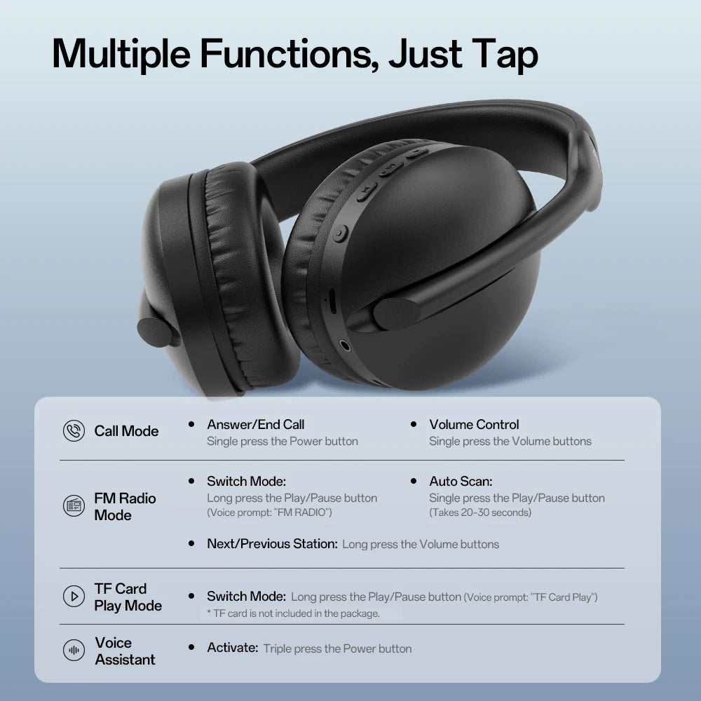 Oneodio SuperEQ S6001 Bluetooth Headphones Over Ear Wireless Headset With Micro SD/TF Card/FM Radio Modes Stereo HiFi Headphones