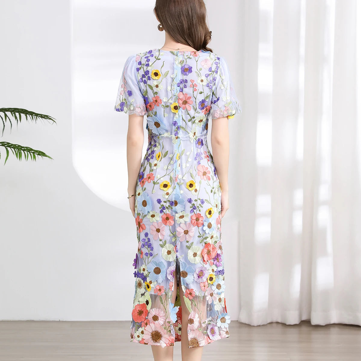 Summer High-end Embroidery Lace Prom Dress Women French Luxury 3D Flower Short Sleeve Long Dress Party Bodycon Holiday Vestido