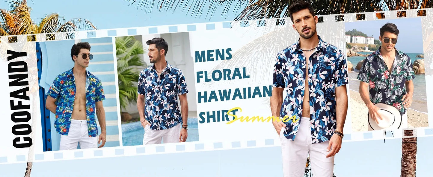 American casual full-print shirt men's Hawaii beach travel vacation short-sleeved shirt handsome casual Japanese style