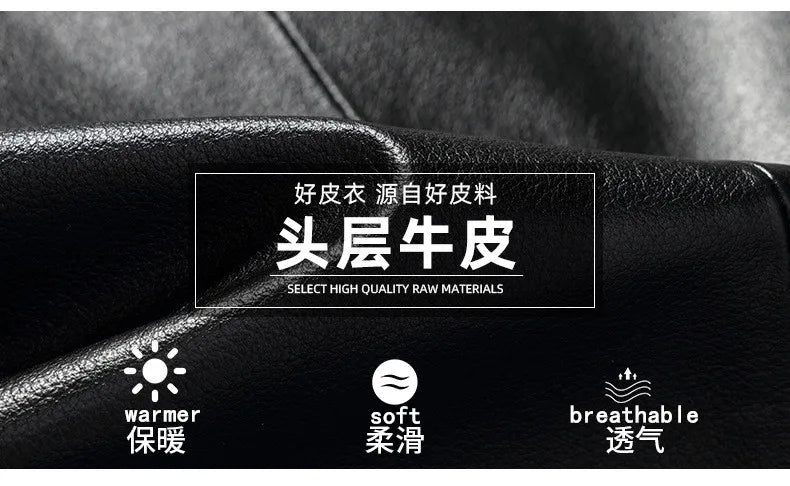 Men's Leather Down Coat, Mid Length, Hooded, Thick Warm Jacket, Large Size Outerwear, Business Male Coat, Winter