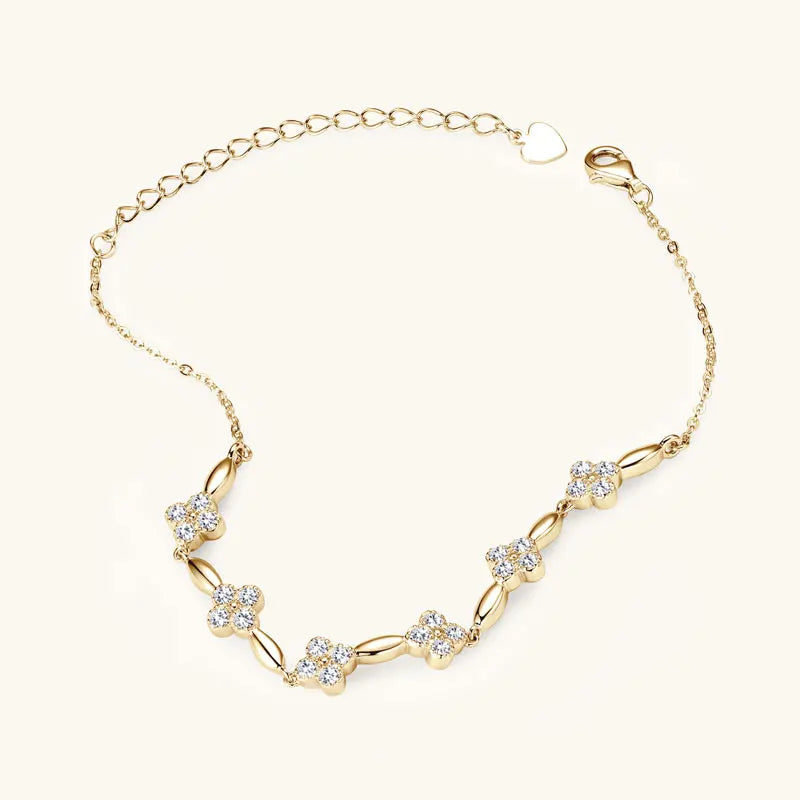 RAPRGOLD GRA Certified Moissanite Four Clover Flower Bracelets for Women 925 Sterling Silver Bracelet Chain Wedding Jewelry Gift