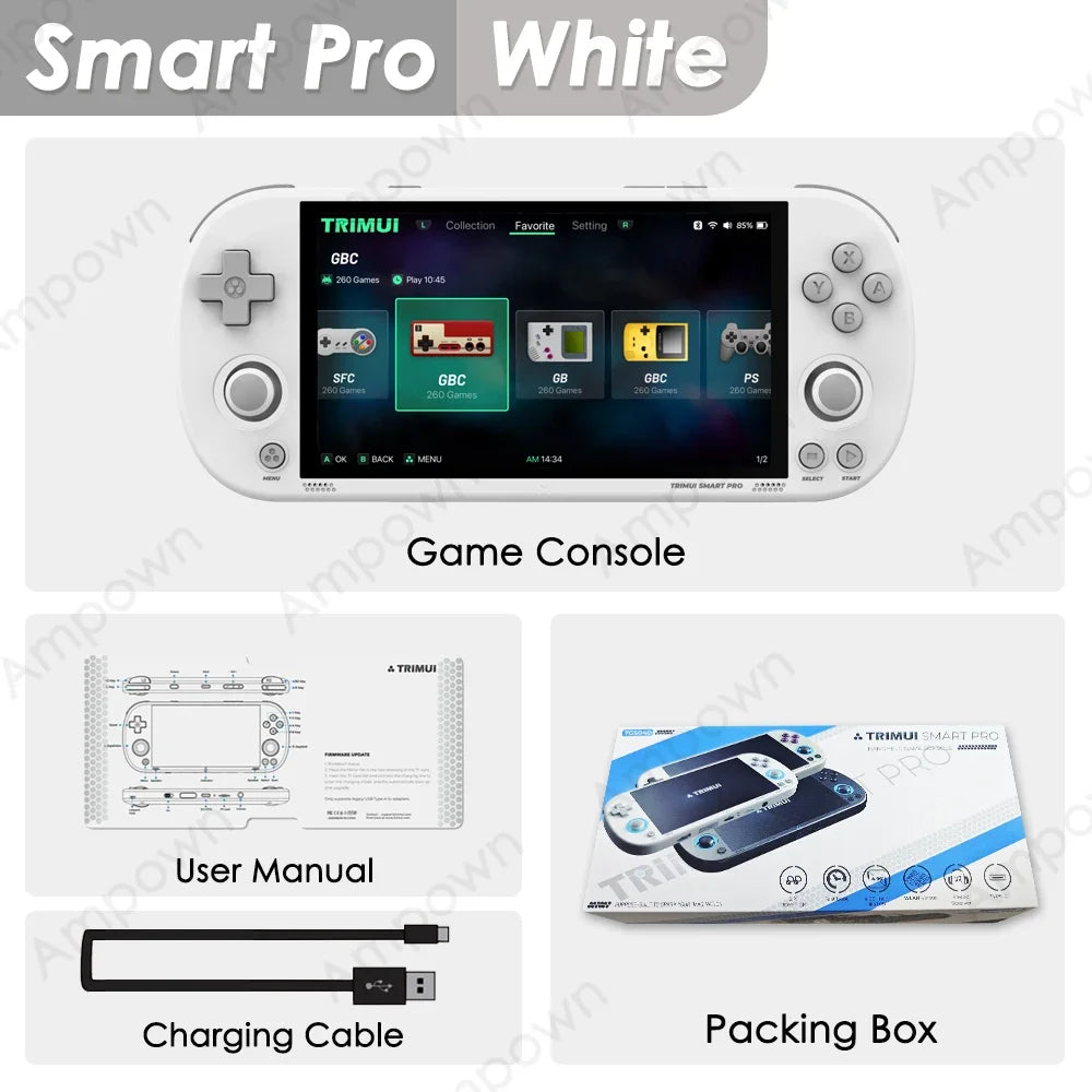 وحدة تحكم ألعاب محمولة Trimui Smart Pro بشاشة IPS مقاس 4.96 بوصة ونظام Linux وعصا تحكم وإضاءة RGB ومشغل ألعاب فيديو كلاسيكي Smartpro هدية