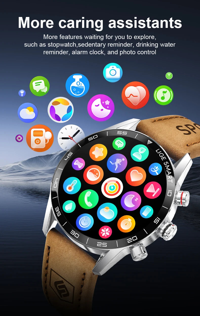 LIGE 2025 New Rugged Military Sports Smart Watch Men 1.39” HD Screen Heart Rate Bluetooth Call Waterproof Outdoor Men SmartWatch