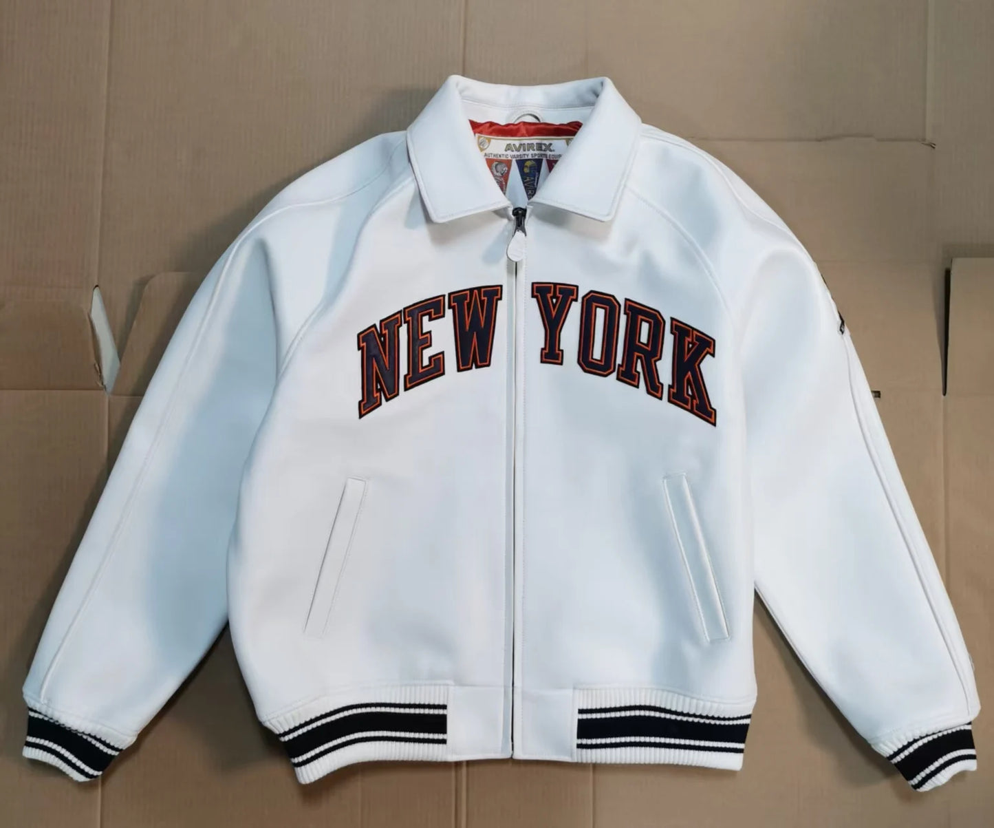 AVIREX New York Knicks co-branded men's new listing basketball pattern flight suit European antique sheepskin jacket fashion top
