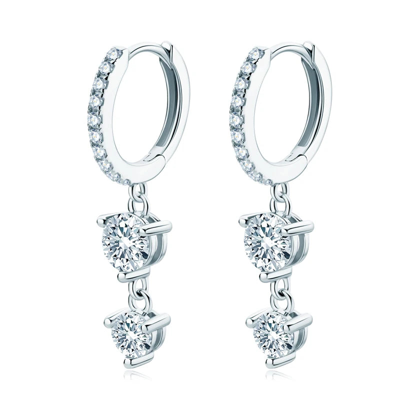 Anziw 4mm 5mm Round Moissanite Long Tassel Earrings 100% 925 Sterling Silver Women's Hoop Dangle Earrings Wedding Jewelry Gifts