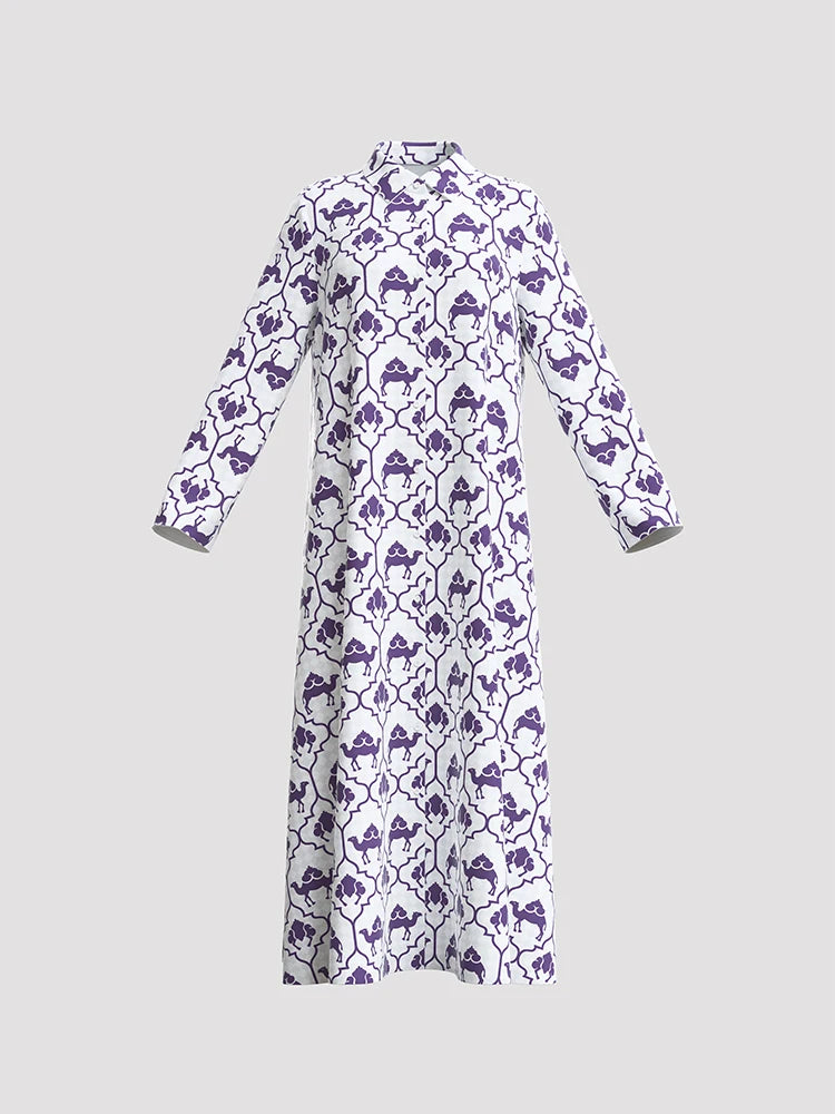 Rafiah Women's Summer Arabian Dress Mature Vibe Full Print Long Sleeve Shirt Collar Loose Fit Loose Fit Long Dresses 2025