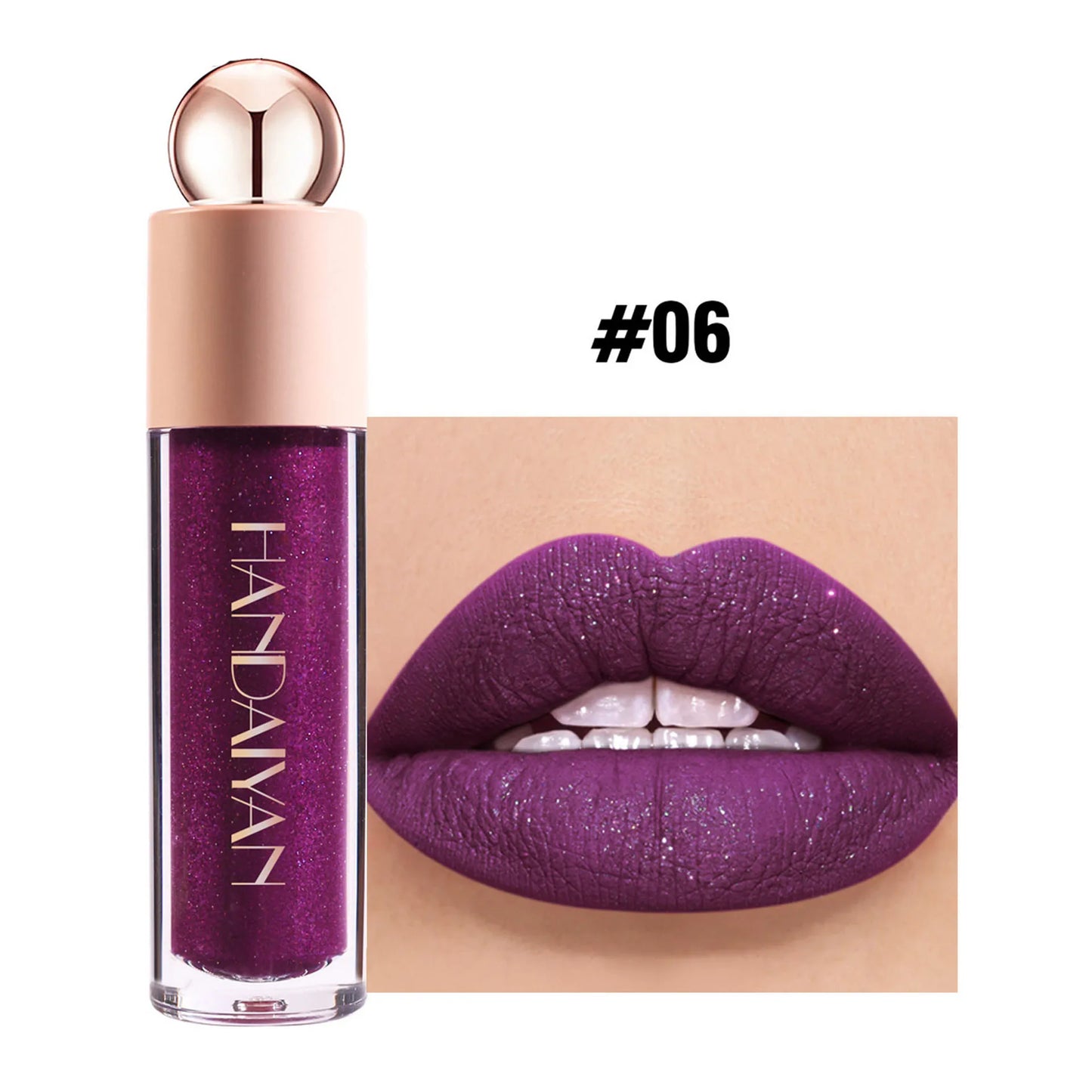 QIBEST Diamond Liquid Lipstick Moisturizing Lasting Purple Sparkling Waterproof Lip Gloss Matte Glitter Lipstick Korean Makeup