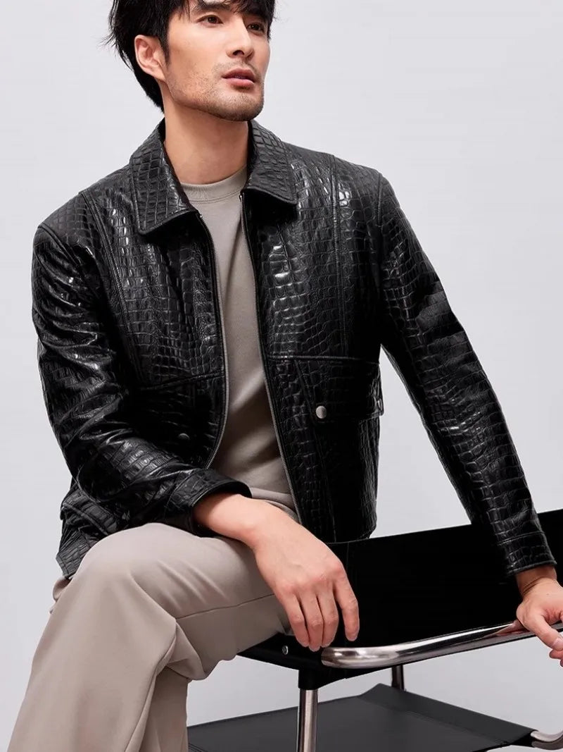Designer Mens Genuine Leather Jacket Zipper Lapel High Quality Sheepskin Motorcycle Short Coat Spring Autumn Punk Outerwear Male