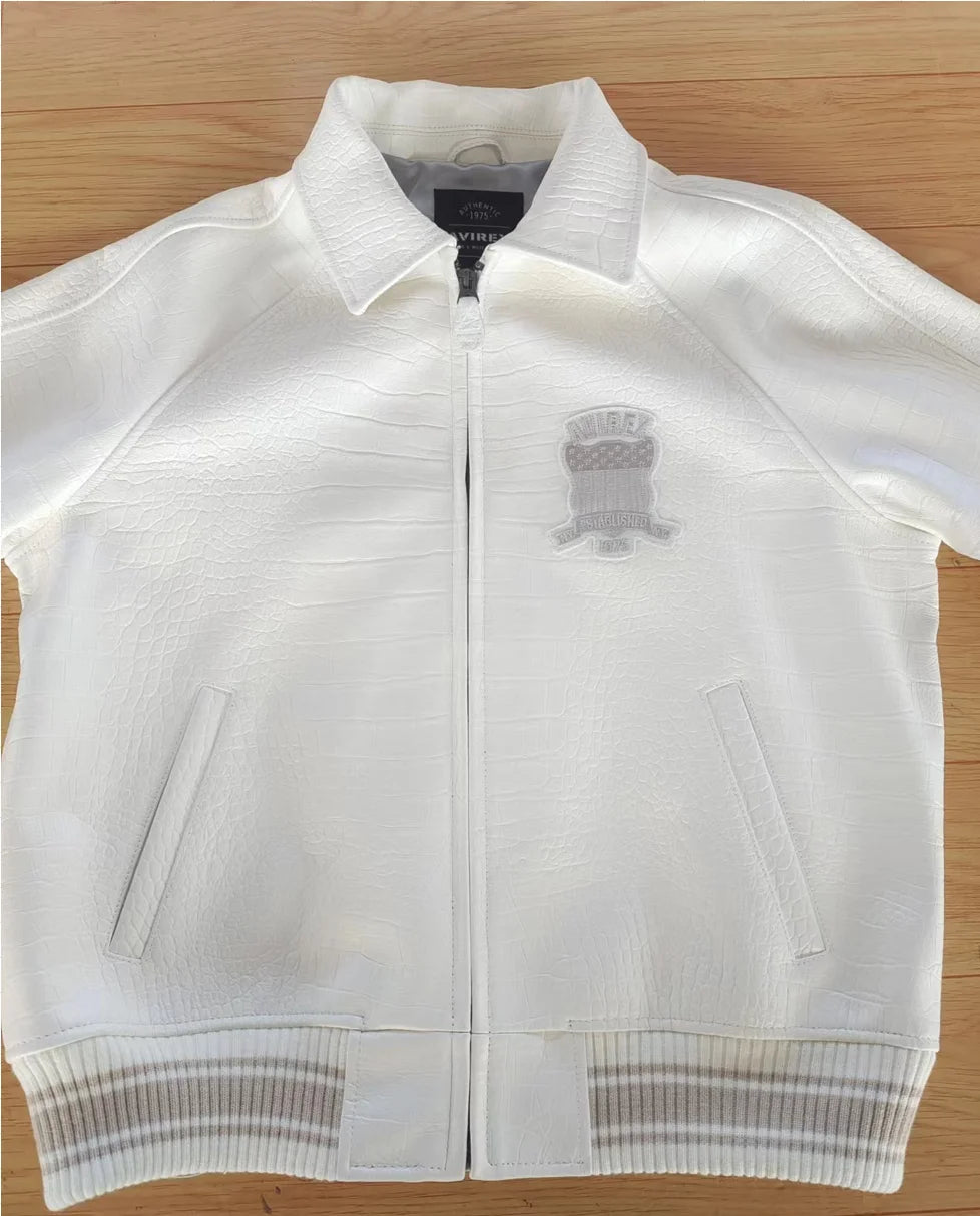 AVIREX new men's genuine leather jacket France 1.5 mm thick sheepskin embroidered crocodile pattern flight suit baseball coat