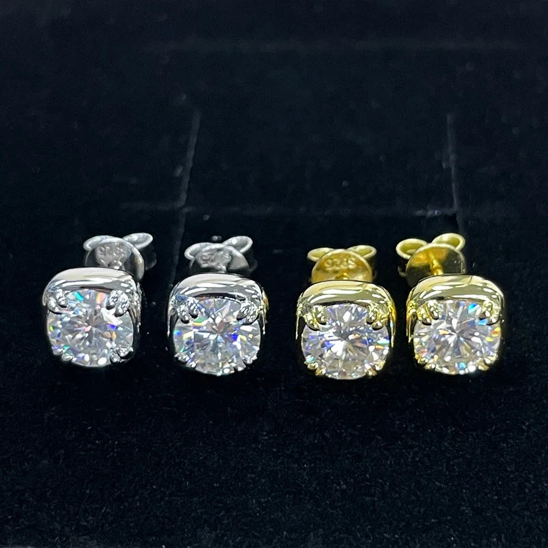 Lnngy 925 Sterling Silver Square Shape Stud Earring Certified Sparkling 6.5MM 1CT Moissanite Earrings For Women 2025 New Jewelry