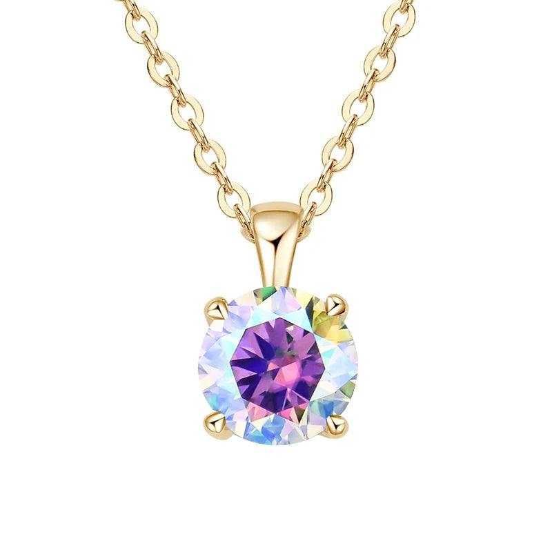 JoyceJelly Classic Four Prong 1ct Moissanite Necklace Women's 925 Sterling Silver Plated 18k Gold Pendant Luxury Fine Jewelry