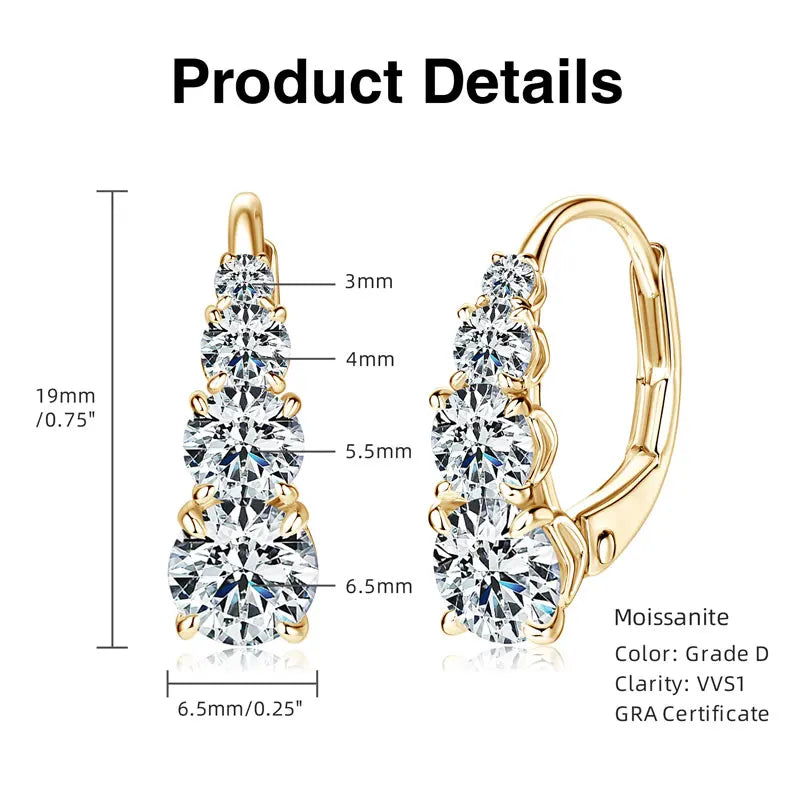 Lnngy Certified Moissanite Hoop Earrings 925 Sterling Silver 4 Stone Circle Earring For Women Ear Jewelry Pendientes Oorbellen