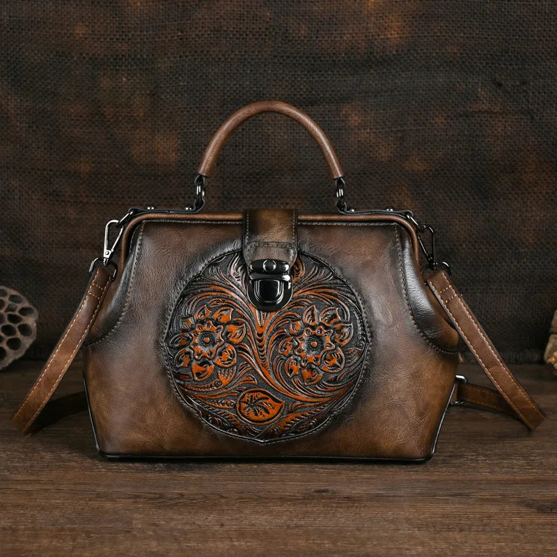 MOTAORA Vintage Luxury Handmade Leather Backpacks For Women Designer Handbags Hasp Ladies Shoulder Bags Embossed Woman Backpack