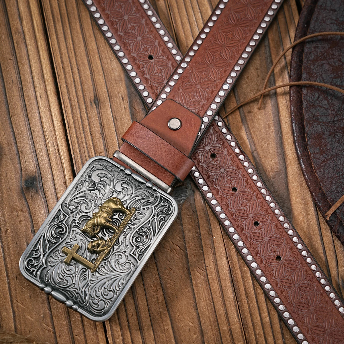Men - Women - Western Denim - pu leather - Belt - Vintage jeans with needle buckle brown belt