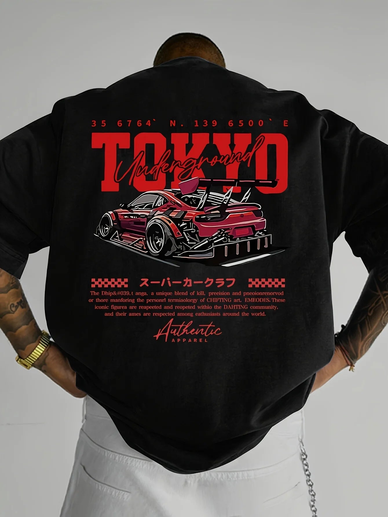 Men's Summer 100% Cotton Fashionable Casual Loose Large Size Japanese Tokyo Pattern Printed Round Neck Short Sleeve T-shirt Top