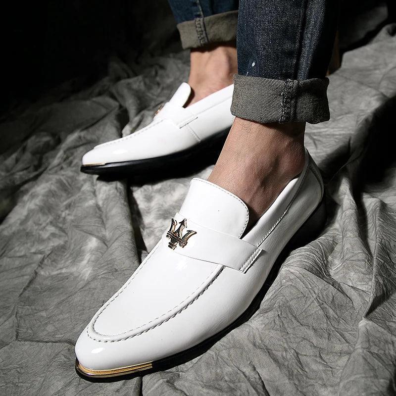 Men Glitter Leather Loafers – Pointed Toe Slip-On Party Dress Shoes