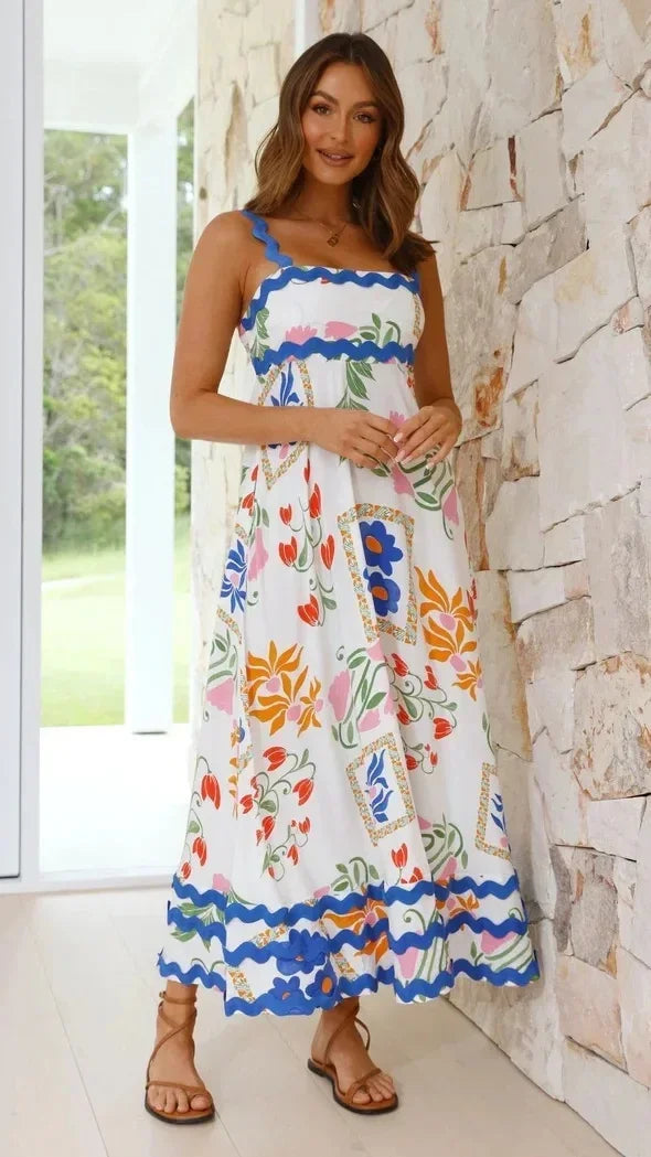 EuroWave Eleganza Dress – Summer 2025 A-Line Printed Maxi