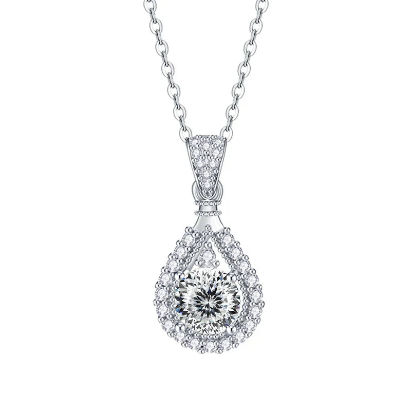 JoyceJelly 1CT Colorful Moissanite Necklace Sterling Silver 925 Jewelry Female Water Drop Shaped Pendant Top Quality Dating Gift