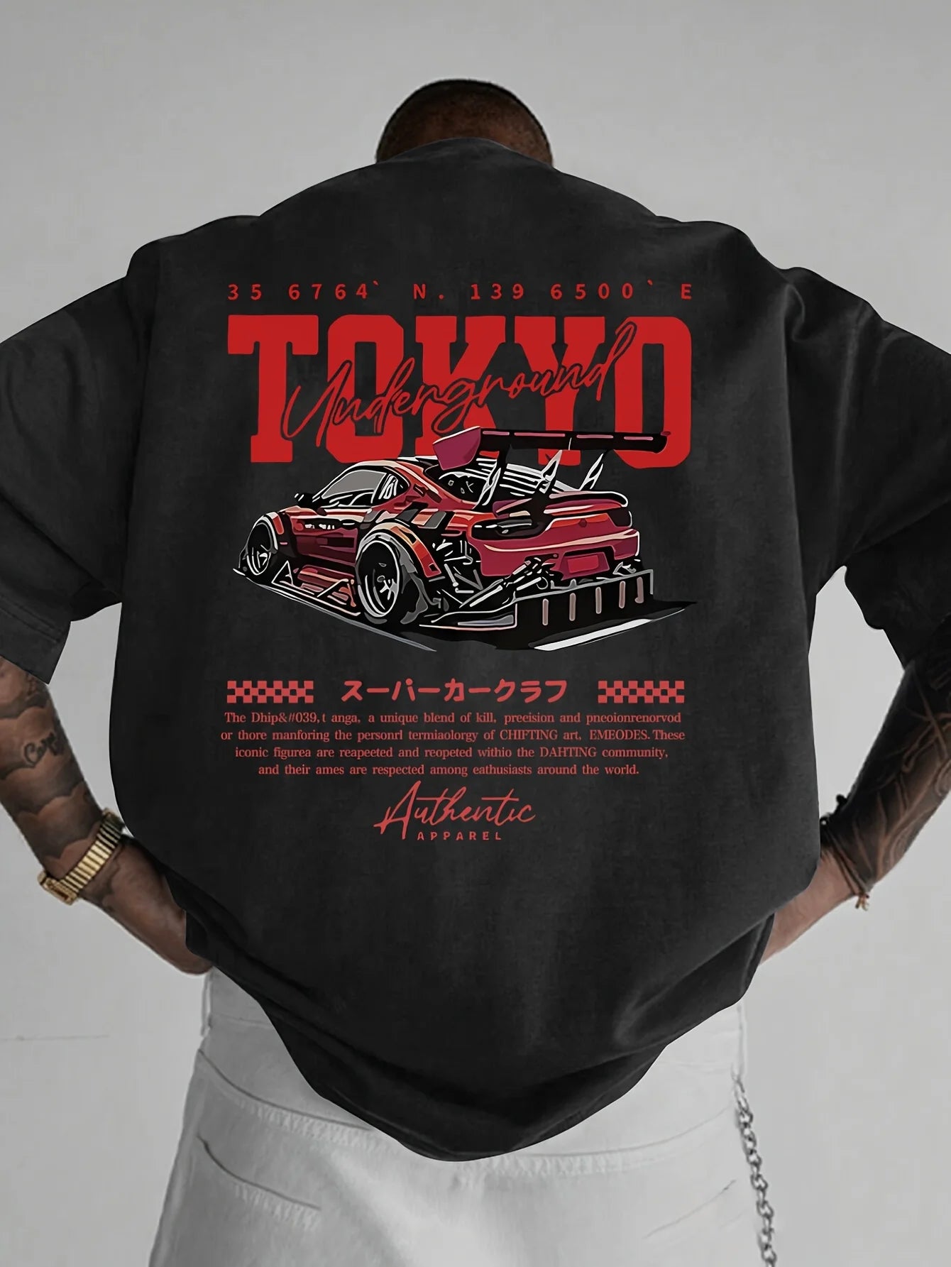 Men's Summer 100% Cotton Fashionable Casual Loose Large Size Japanese Tokyo Pattern Printed Round Neck Short Sleeve T-shirt Top