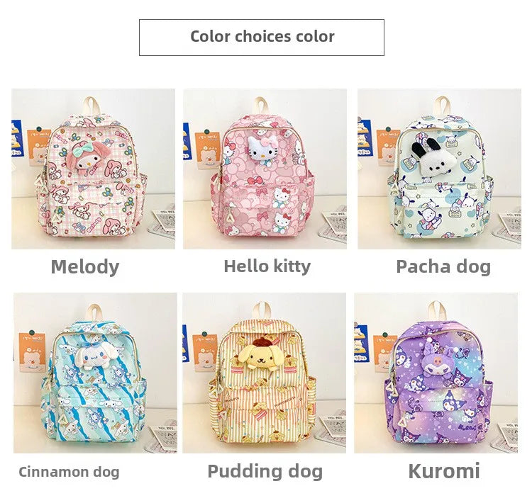 Sanrio Hello Kitty Kuromi Cinnamoroll New Fashion Children's School Bag Cute Large Capacity Kids Backpack College Bag