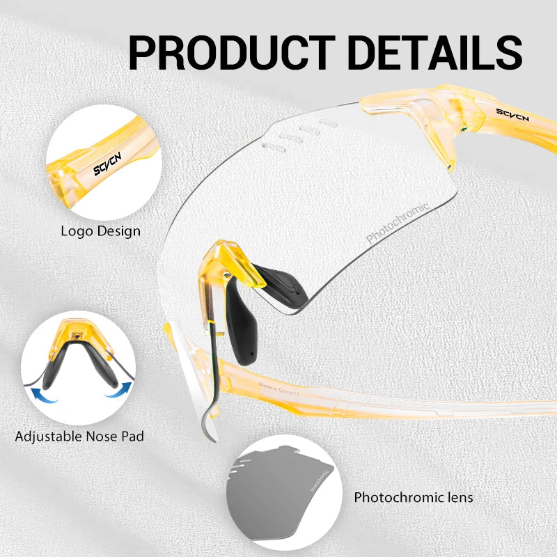 SCVCN Photochromic Cycling Glasss Rimless Outdoor Sports Running Drving Sunglasses for Men Goggles Mtb Bicycle Eyewear 1 Lens