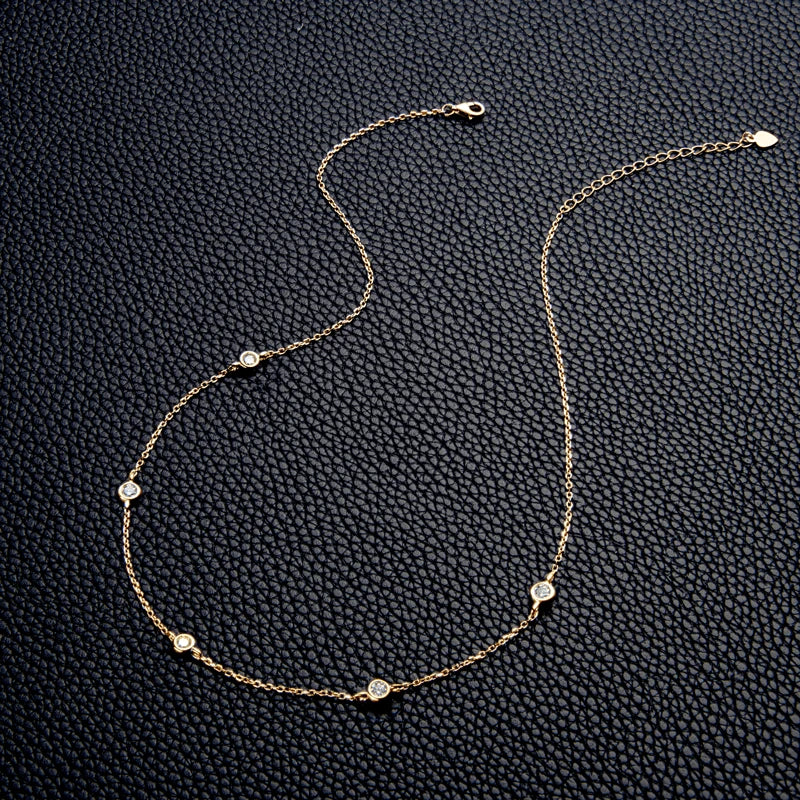 Lnngy 925 Sterling Silver Necklaces Round Cut 2.5mm/4mm Bezel Moissanite Choker Necklace for Women Multilayer Neck Jewelry