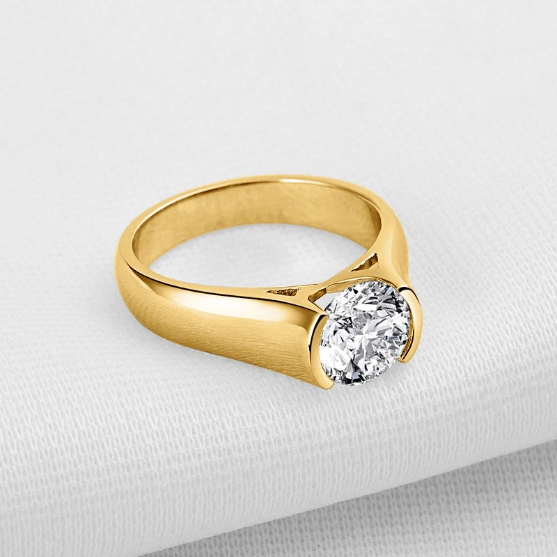 IOGOU 18K Gold Plated Engagement Rings 8mm 2.0carat D Color VVS1 Moissanite Diamond Rings for Women Men 100% Silver 925 Jewelry