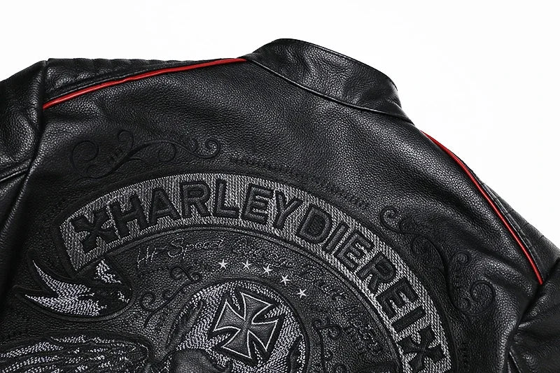 2025 New Embroidery Skull Fashion Genuine Leather Jacket Men's Natural Cowhide Motorcycle Jacket Slim Moto Coat Size S-6XL