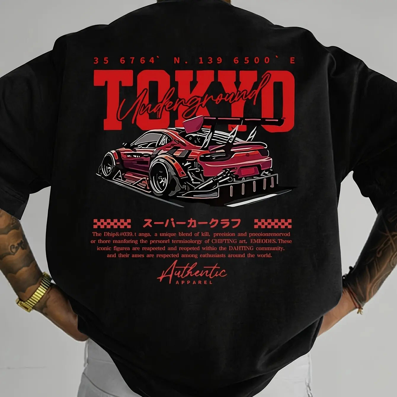 Men's Summer 100% Cotton Fashionable Casual Loose Large Size Japanese Tokyo Pattern Printed Round Neck Short Sleeve T-shirt Top