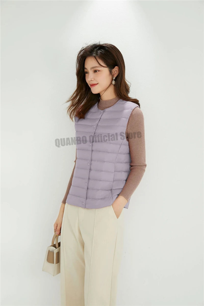 Women Sleeveless Puffer Vest Women's Ultra Light Down Vest Women Two Ways Waistcoat Portable Warm Sleeveless Winter Liner