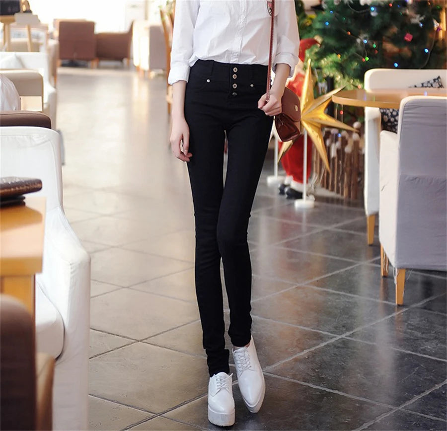 High Waist Pencil Jeans Women's Casual Skinny White Denim Pants New Korean Big Size 34 Stretch Vaqueros Leggings Kot Pantolon
